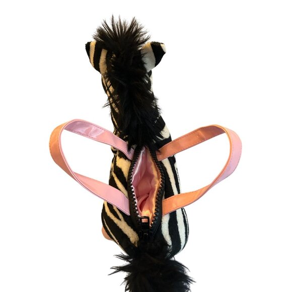 Gymboree Girls Plush Zebra Purse 2008 Black & White Striped Satin Interior & Pin - Picture 2 of 3
